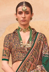 pashmina saree bottle green colour