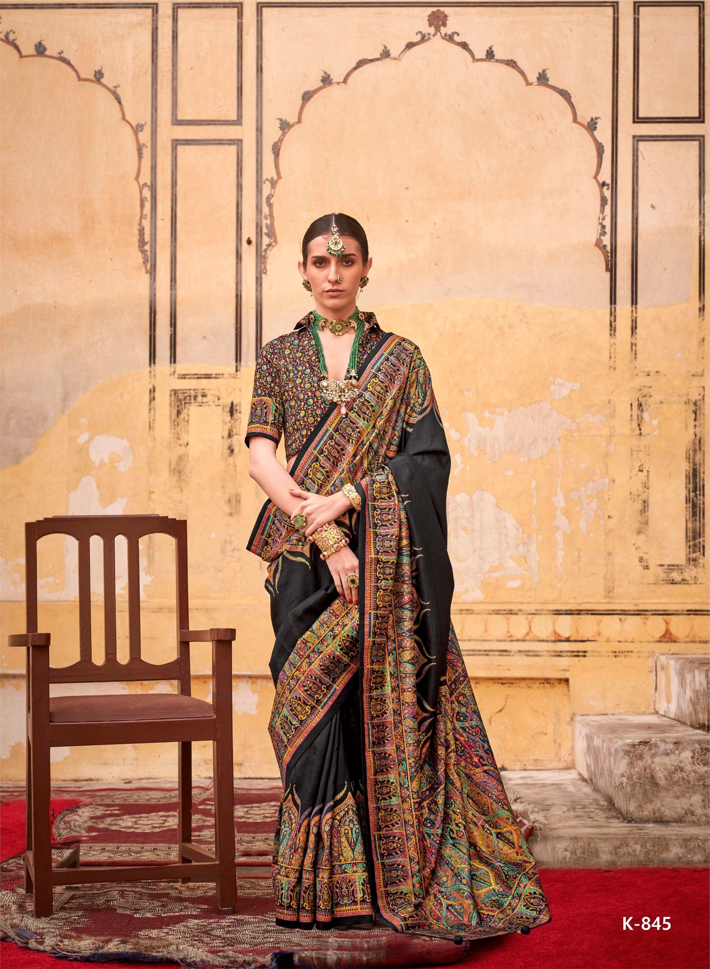 pashmina saree black colour