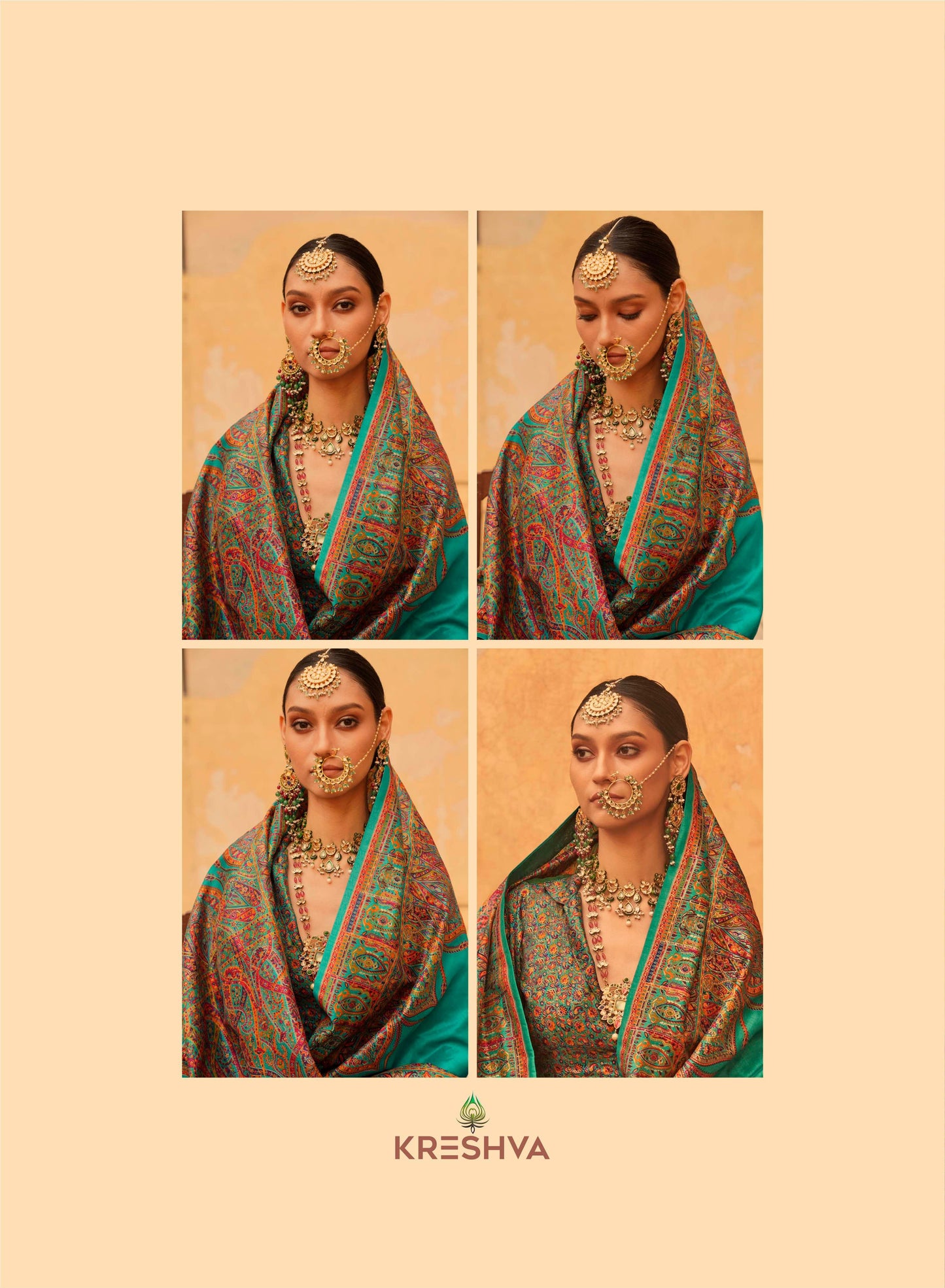 pashmina saree bottle green colour
