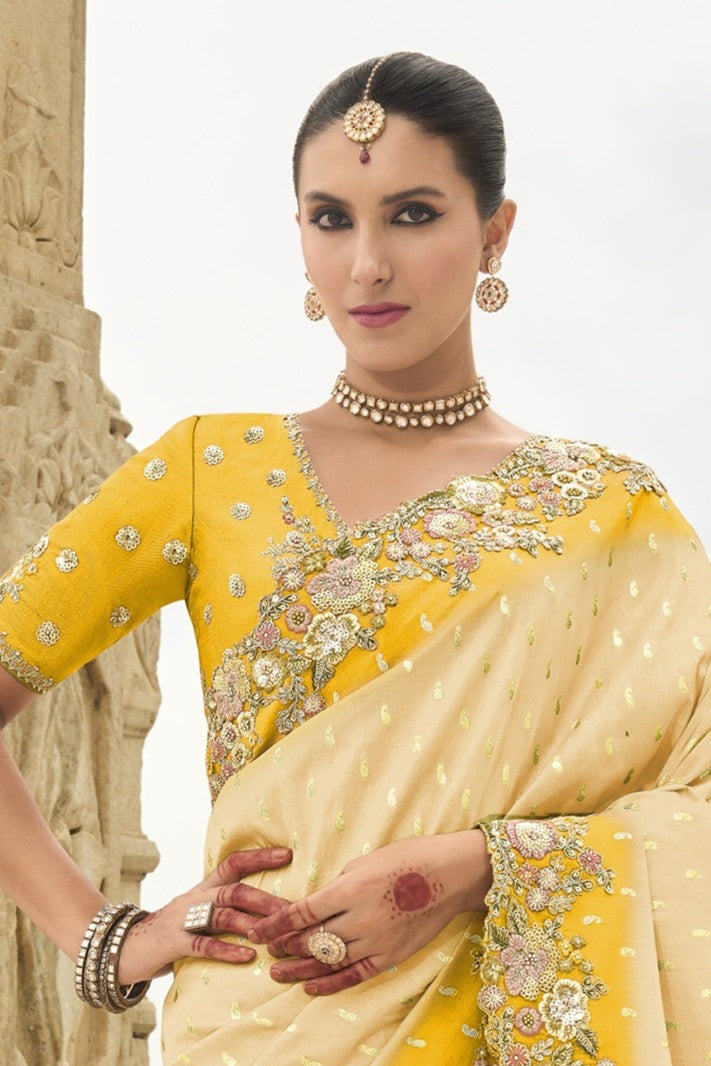 PURE SILK DOUBLE COLOUR HEAVY WORK SAREE
