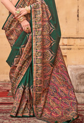 pashmina saree bottle green colour