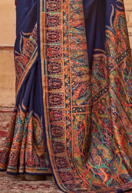 pashmina saree bottle blue colour