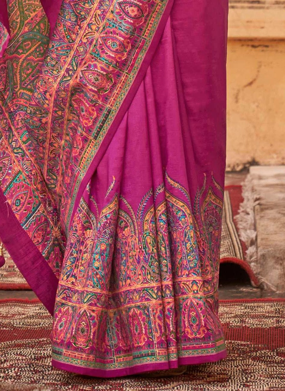 pashmina saree bottle pink colour