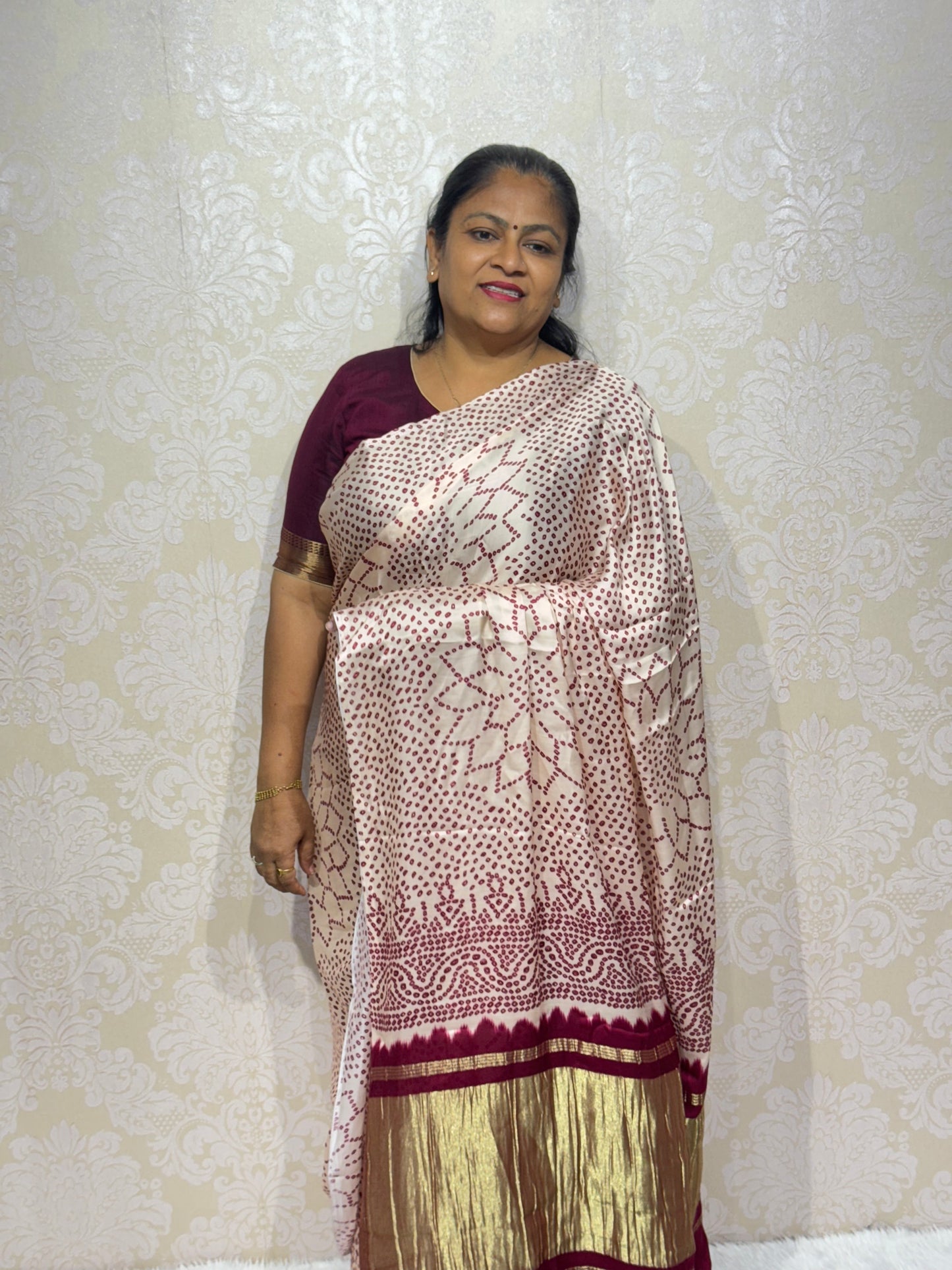 PURE GAJI MARUN SILK BANDHANI