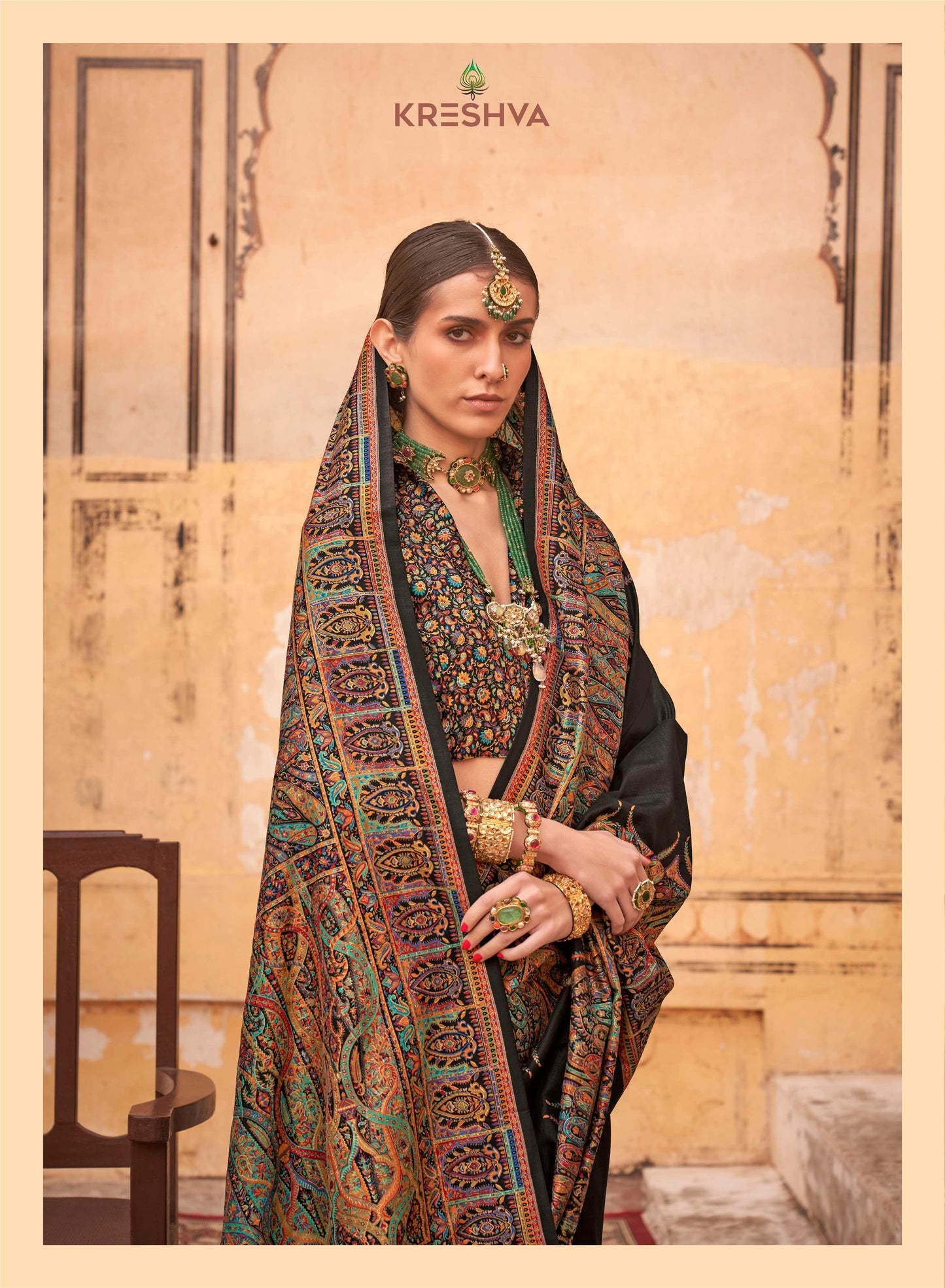 pashmina saree black colour