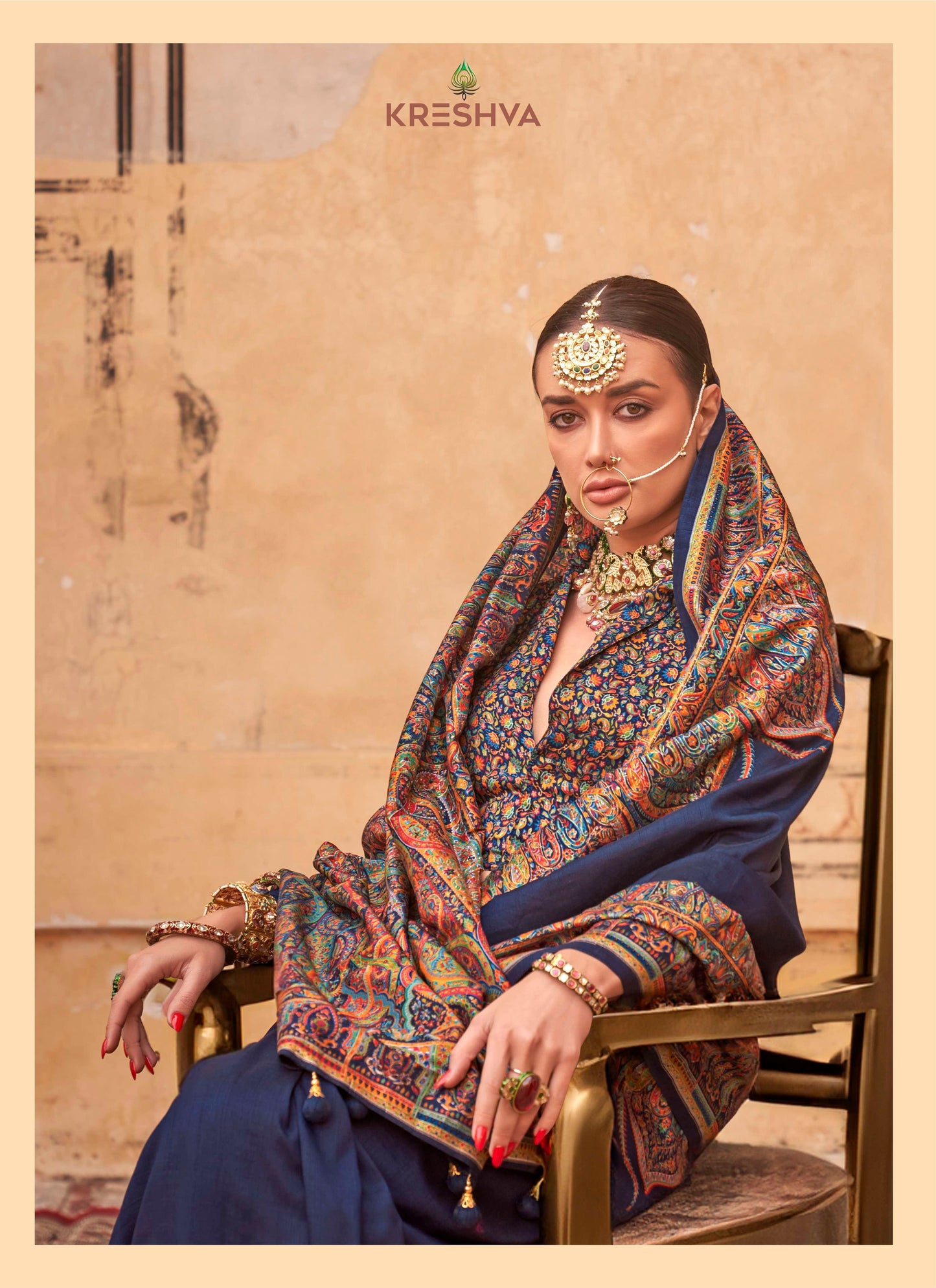 pashmina saree bottle blue colour