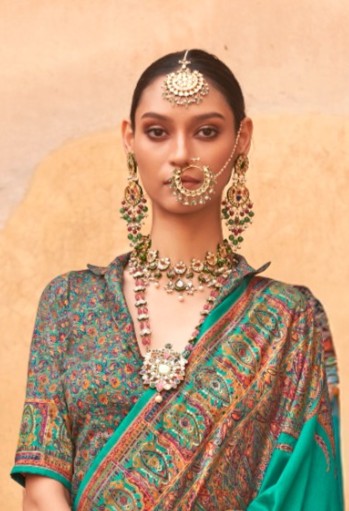 pashmina saree bottle green colour