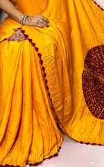 Pretty Yellow Shibori Bandhni Border Pure Modal Silk Plian Saree