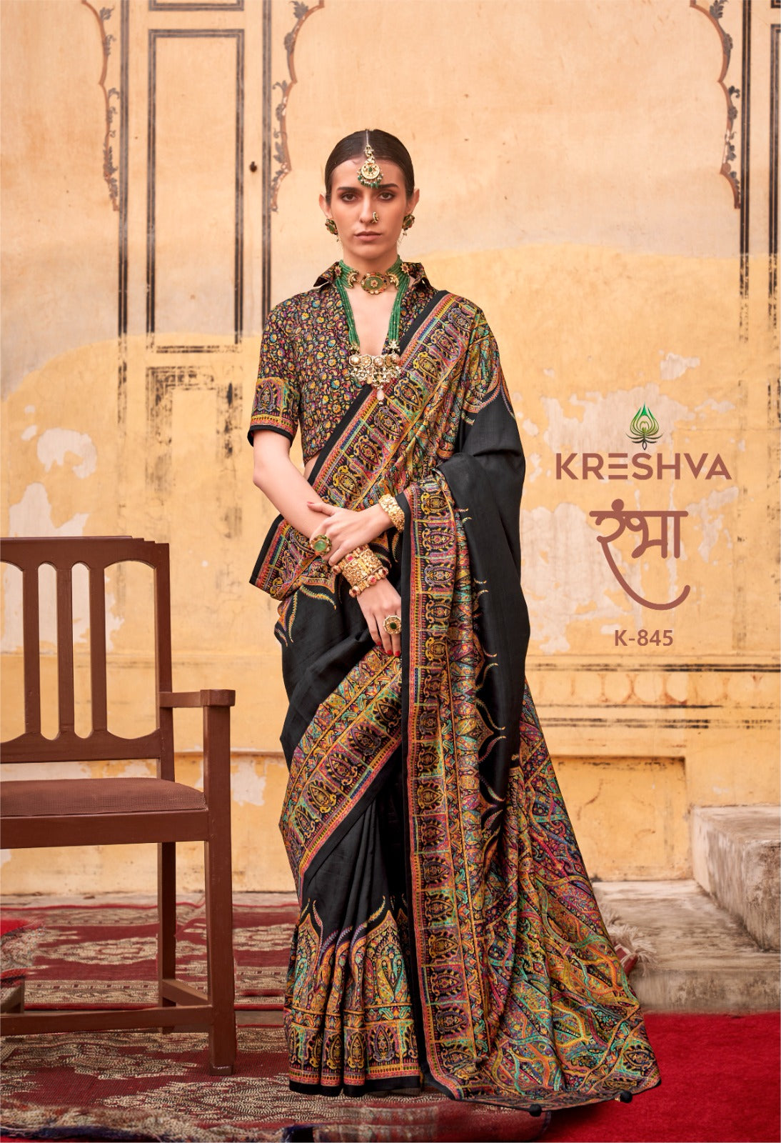 pashmina saree black colour