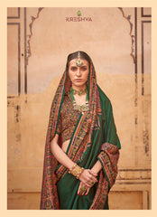 pashmina saree bottle green colour