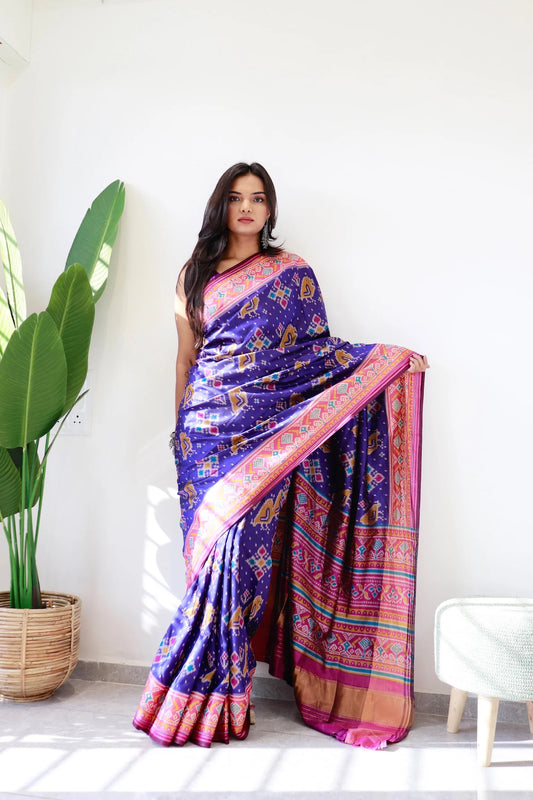 Blue sparrow design pure look patola saree