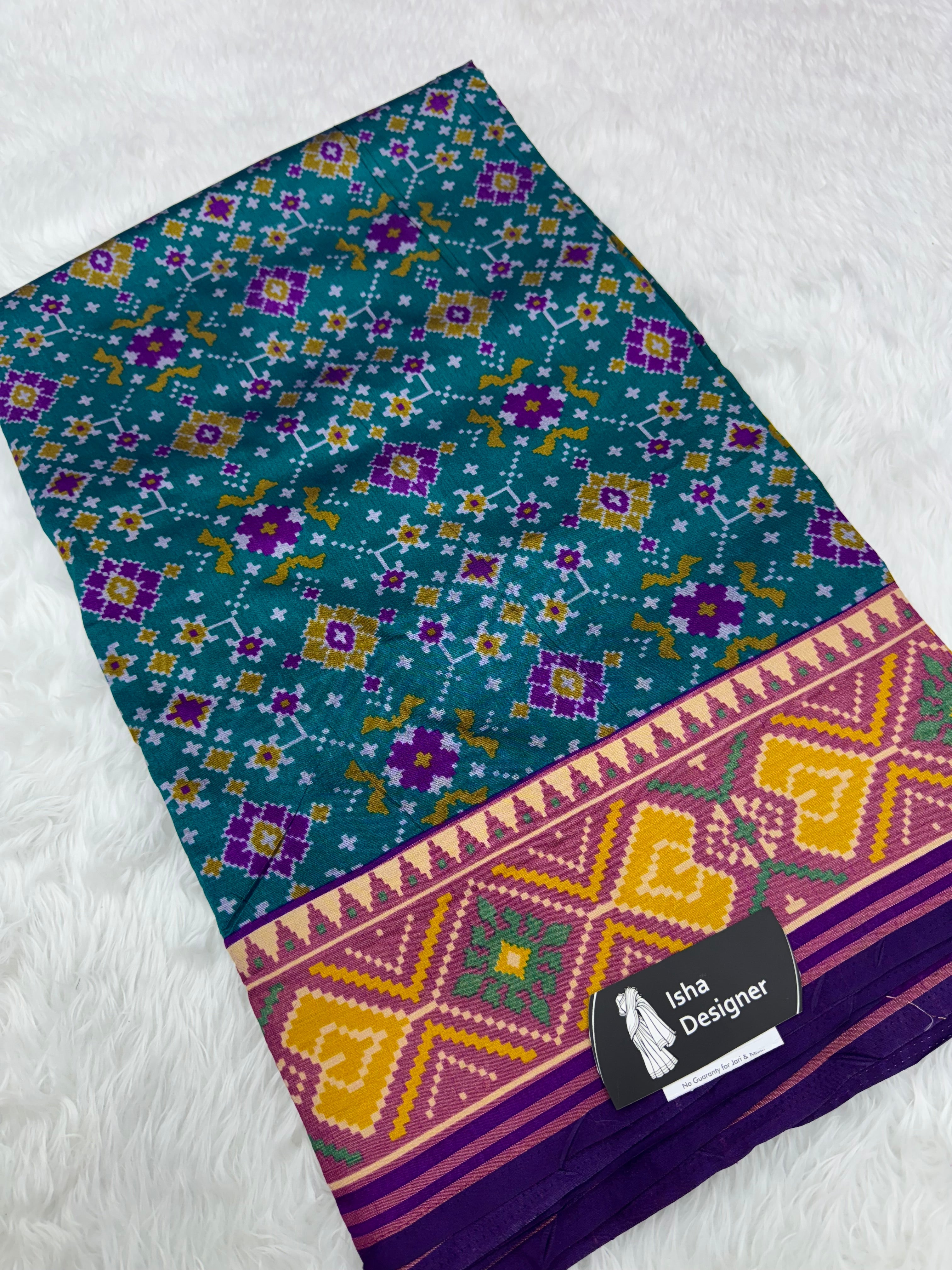 Bottle green ajrakh design pure look patola saree