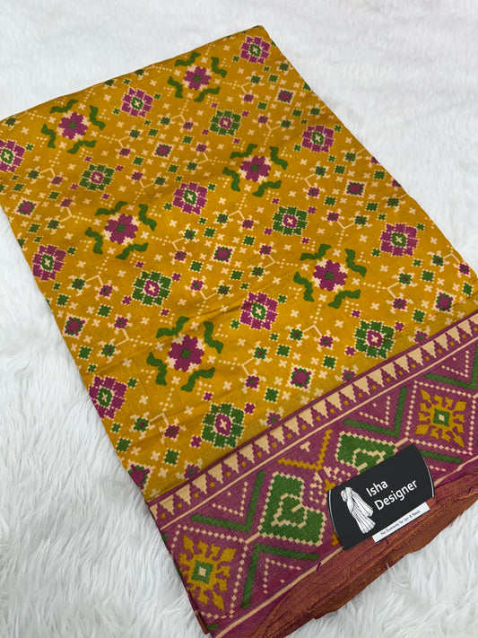 Yellow ajrakh design pure look patola saree