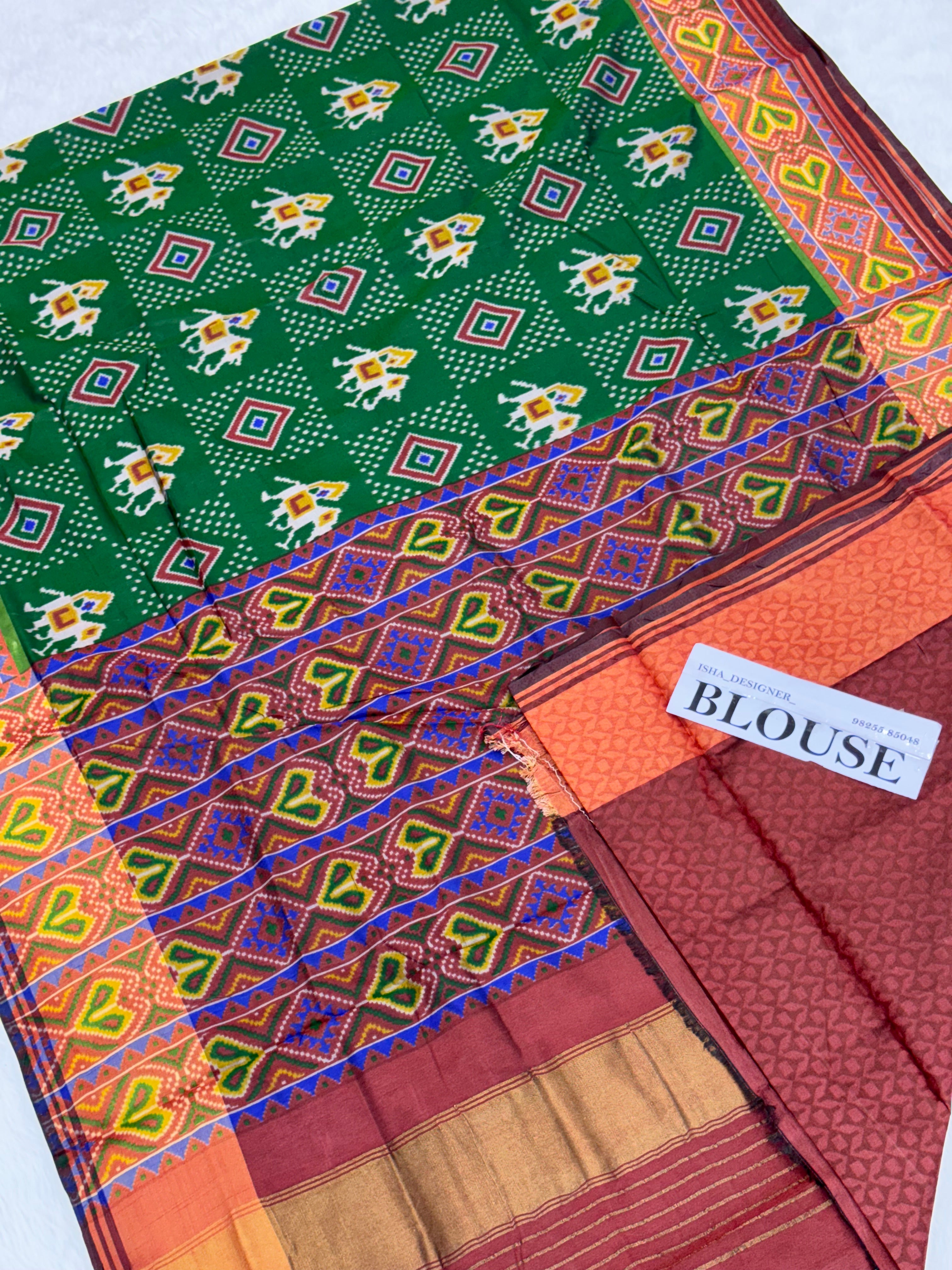 Green hathi design pure look patola saree