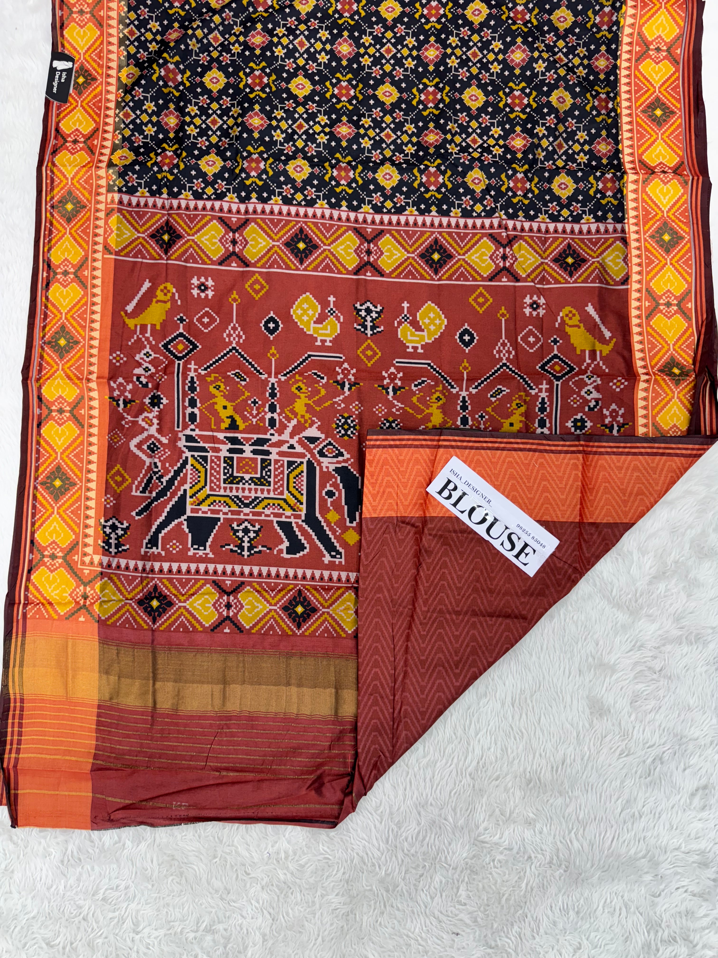 Black ajrakh design pure look patola saree
