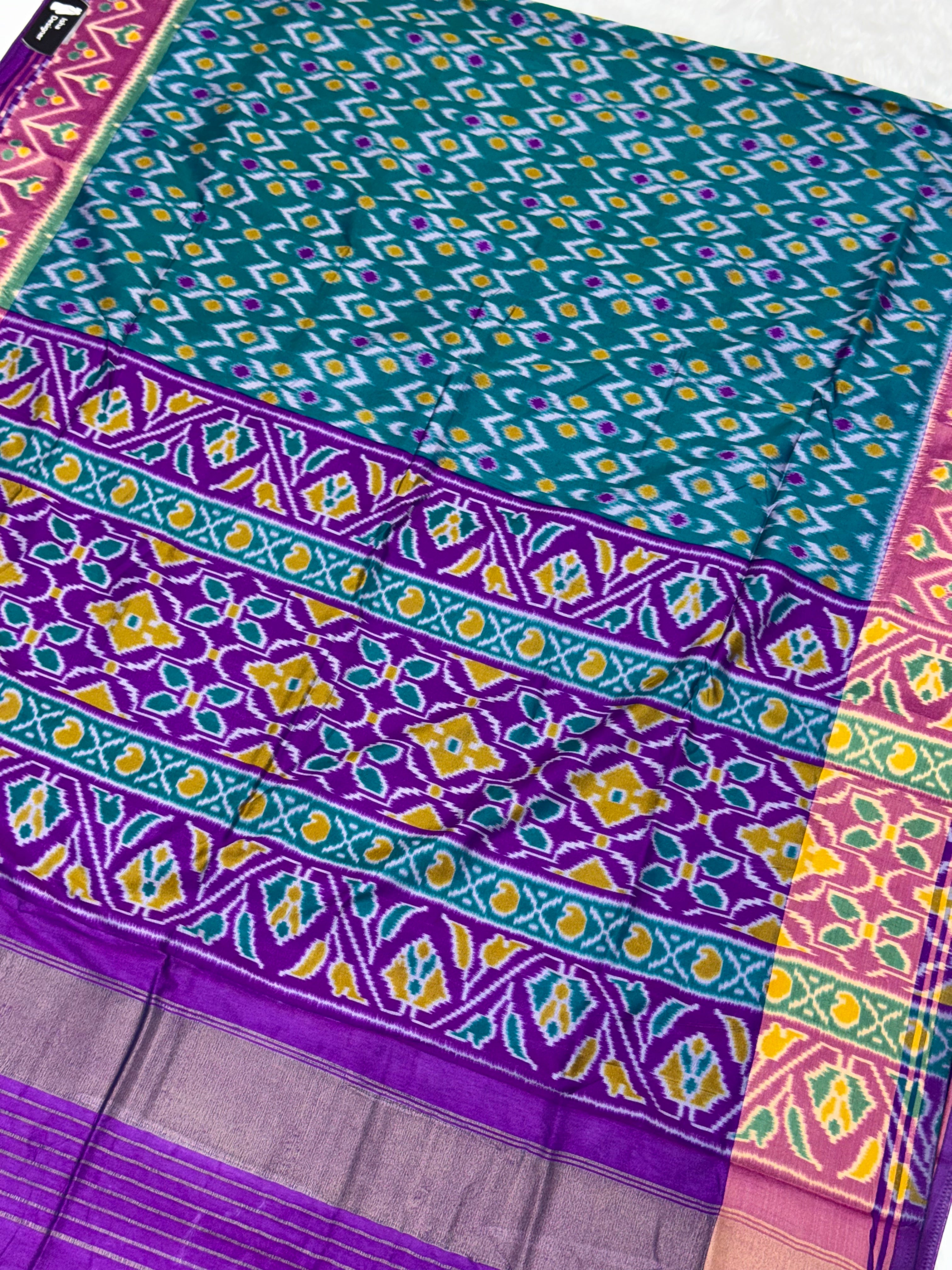Bottle green ikkat design pure look patola saree