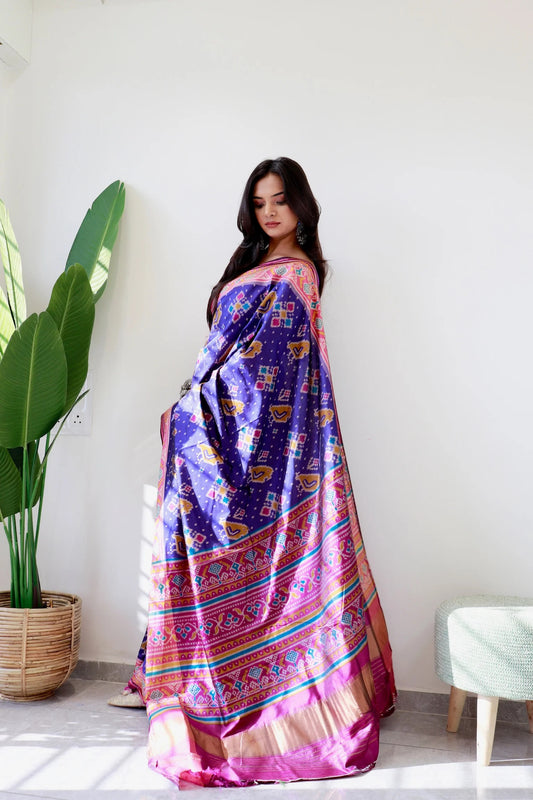 Blue sparrow design pure look patola saree