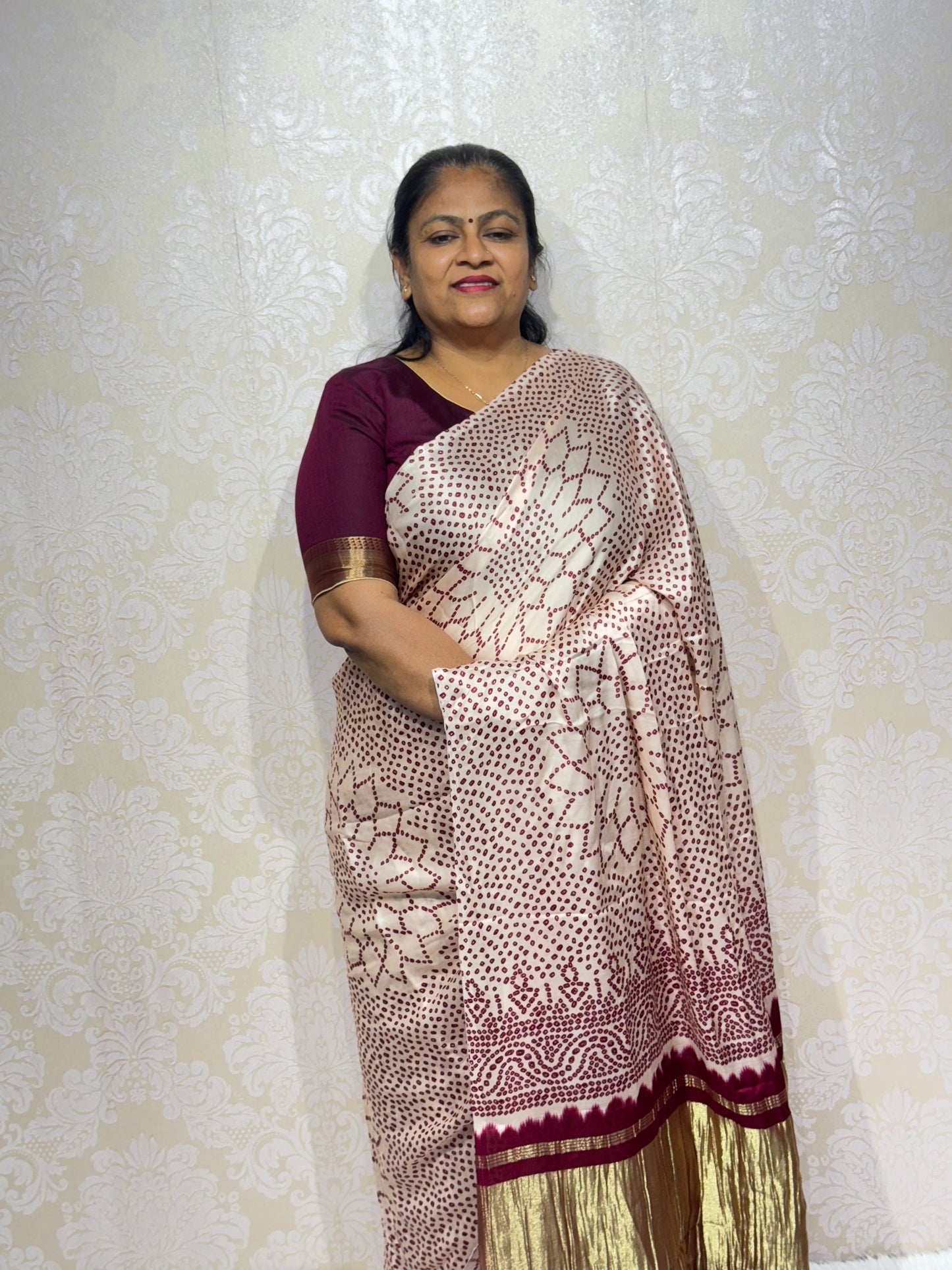 PURE GAJI MARUN SILK BANDHANI