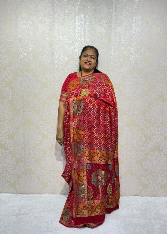 Pure jorjet red bandhani