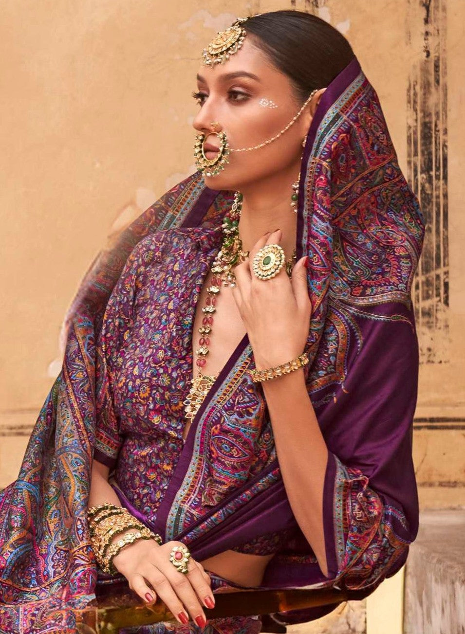 pashmina saree bottle purple colour