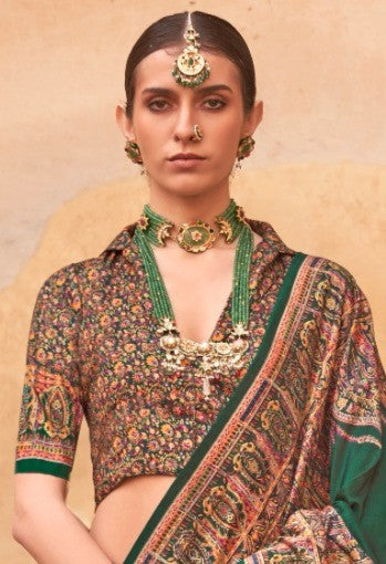 pashmina saree bottle green colour