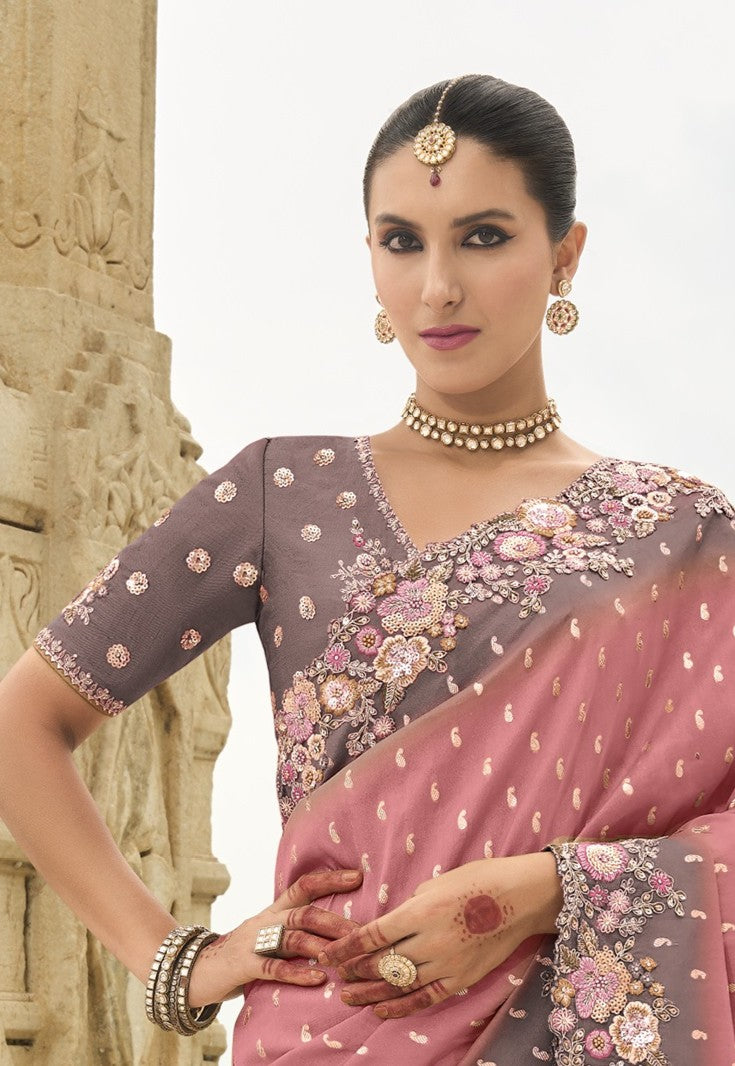 PURE SILK DOUBLE COLOUR HEAVY WORK SAREE