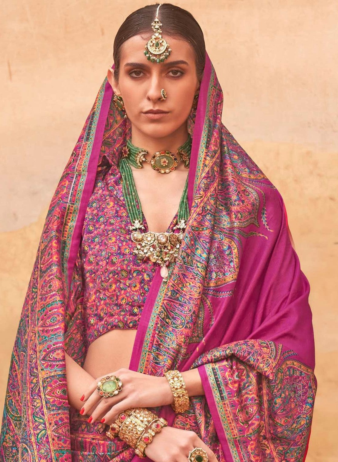 pashmina saree bottle pink colour