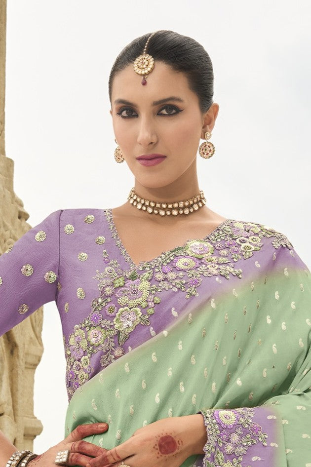 PURE SILK DOUBLE COLOUR HEAVY WORK SAREE