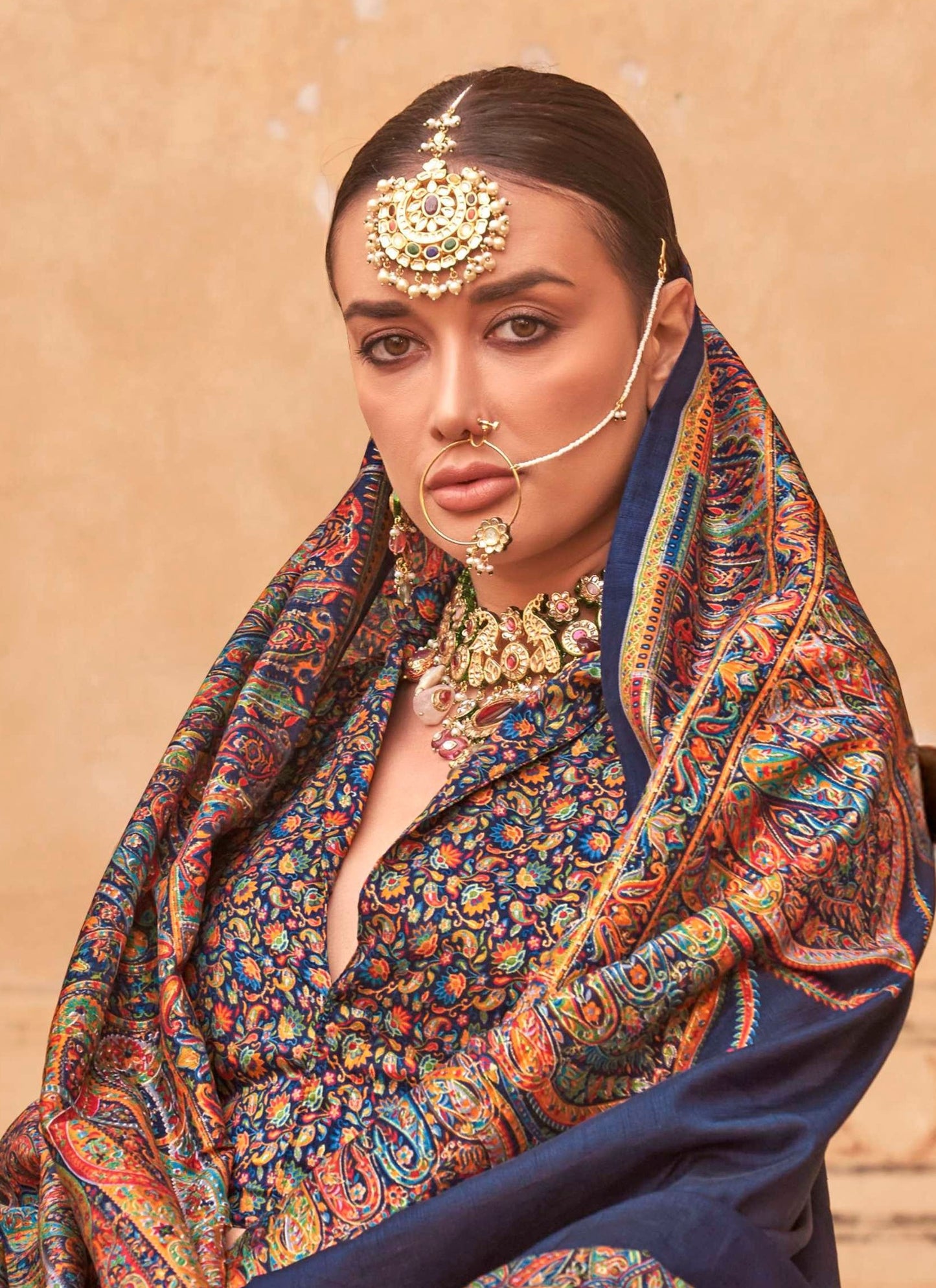 pashmina saree bottle blue colour