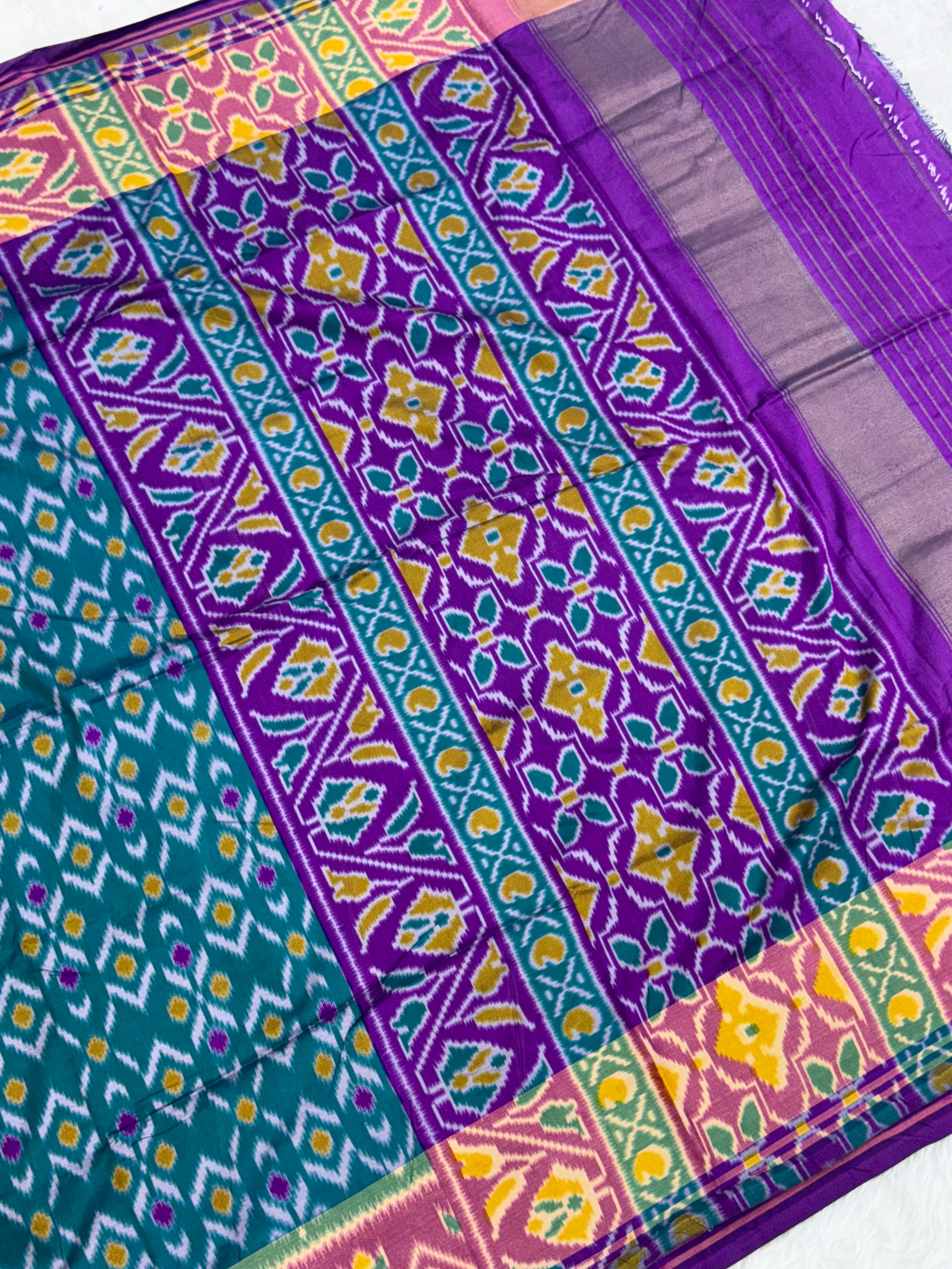 Bottle green ikkat design pure look patola saree