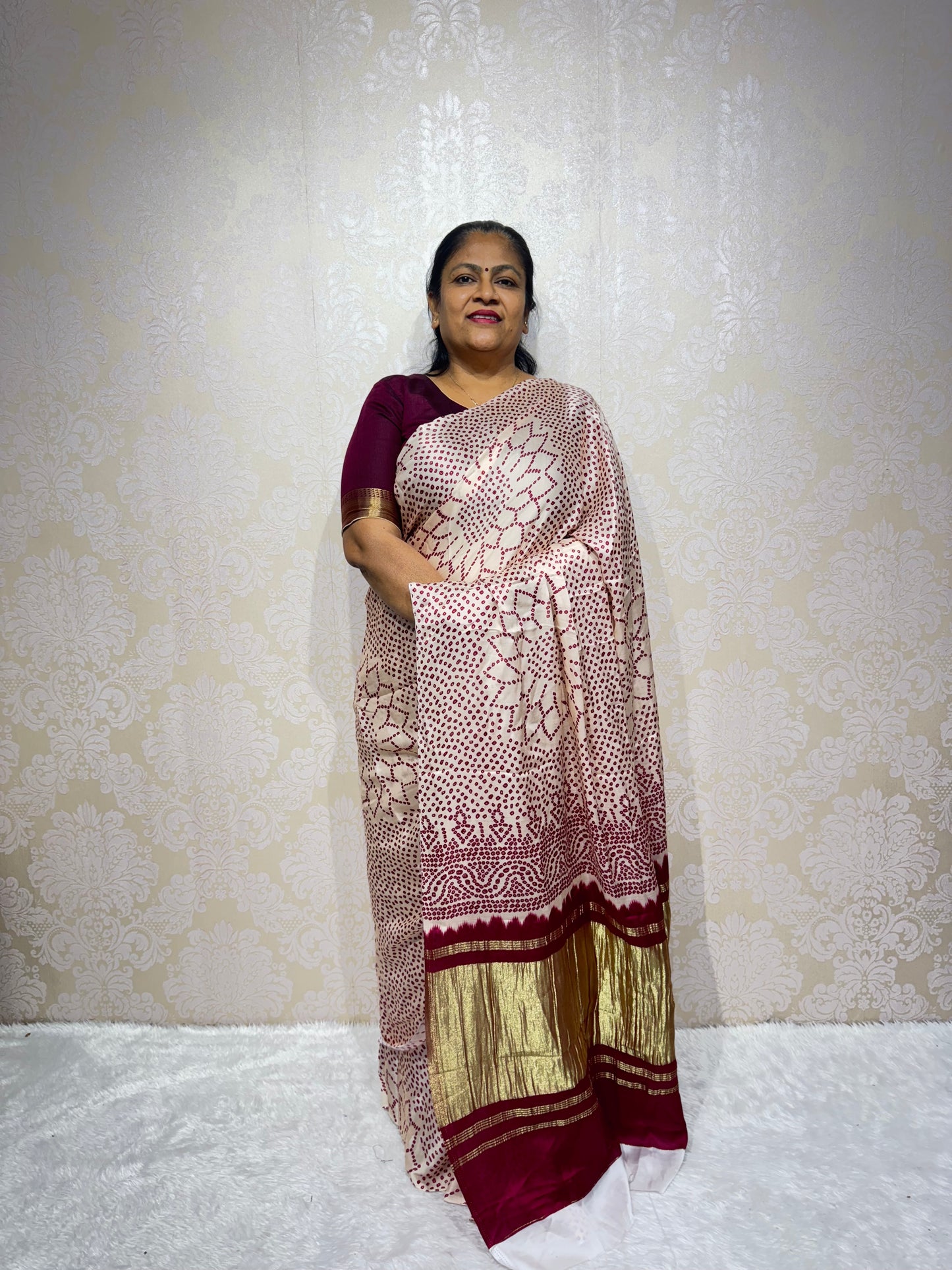 PURE GAJI MARUN SILK BANDHANI