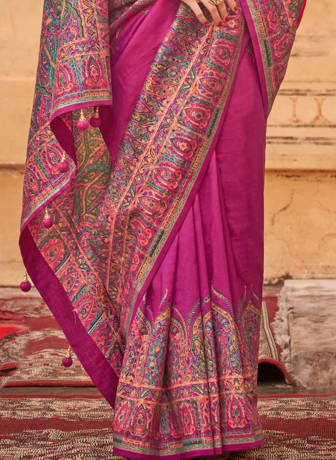 pashmina saree bottle pink colour