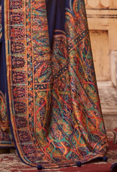 pashmina saree bottle blue colour