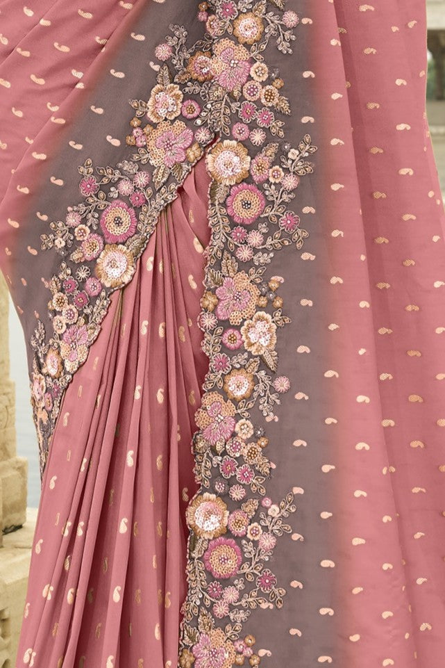 PURE SILK DOUBLE COLOUR HEAVY WORK SAREE