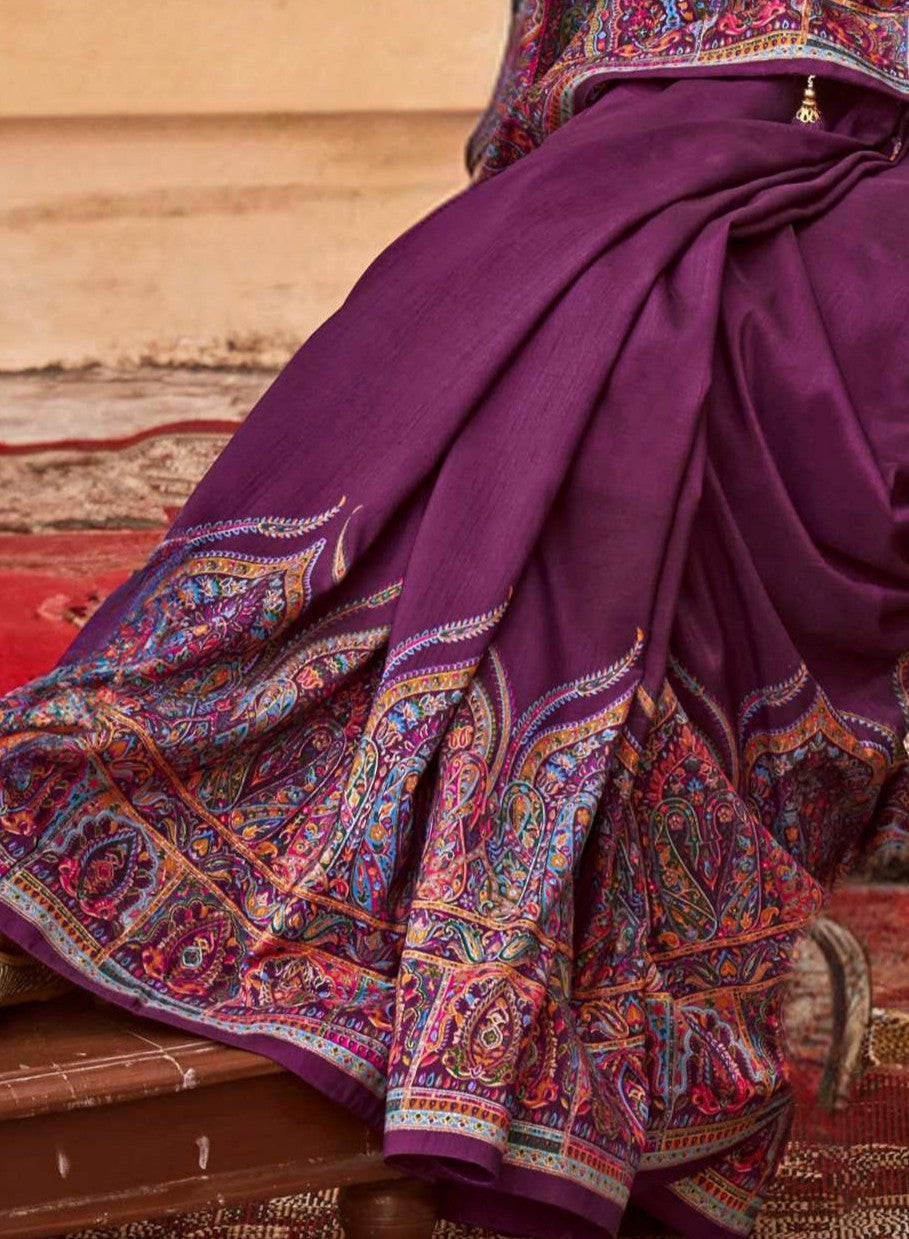 pashmina saree bottle purple colour