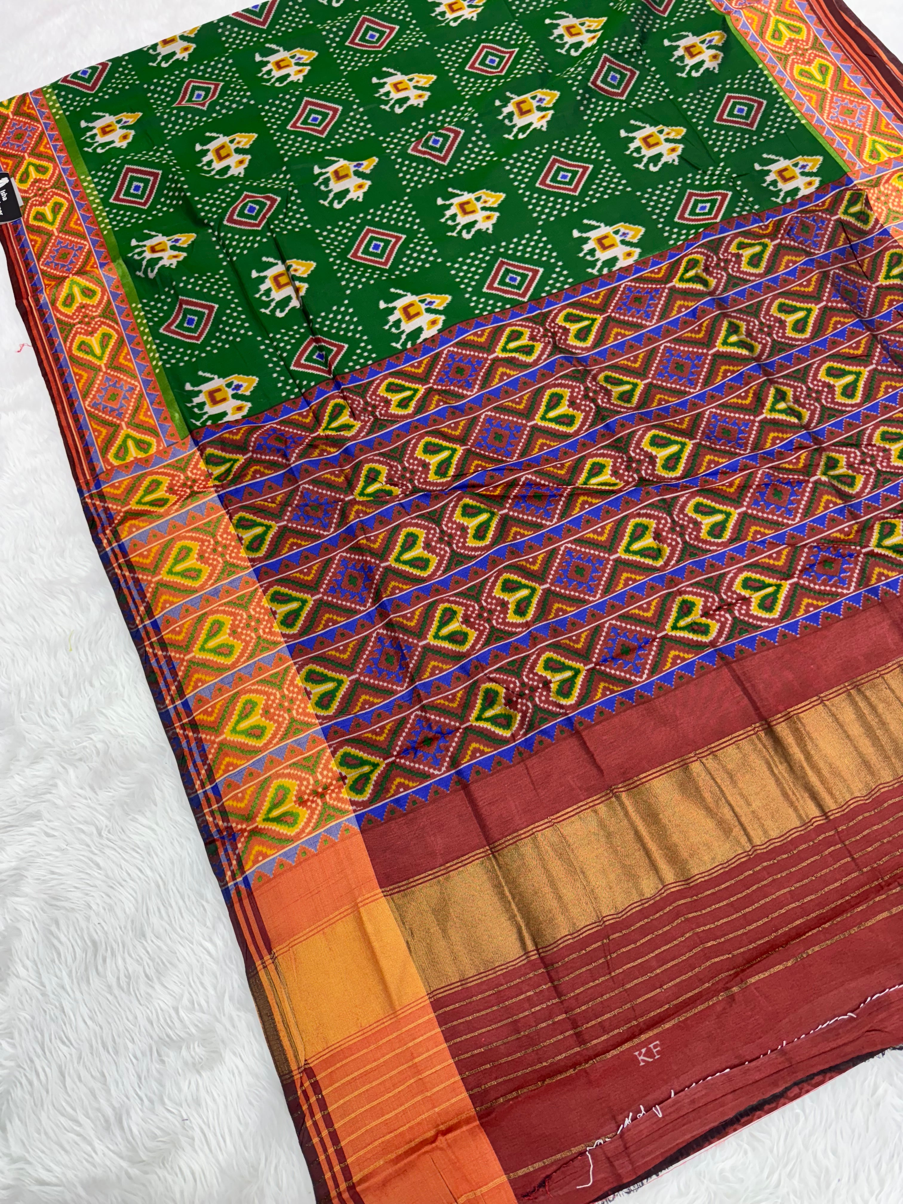 Green hathi design pure look patola saree