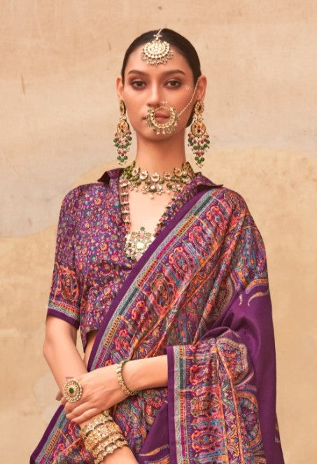 pashmina saree bottle purple colour