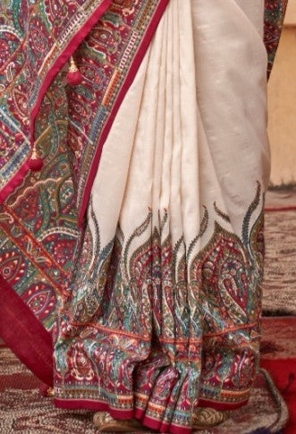 pashmina saree bottle white colour