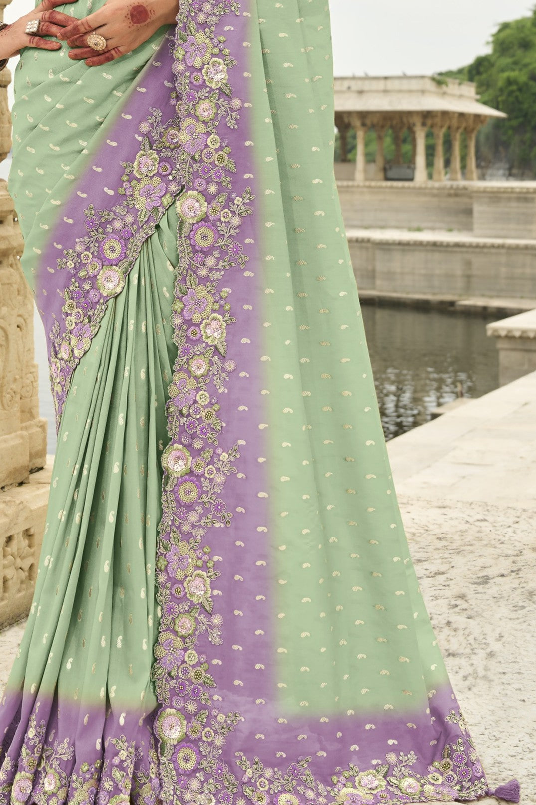 PURE SILK DOUBLE COLOUR HEAVY WORK SAREE