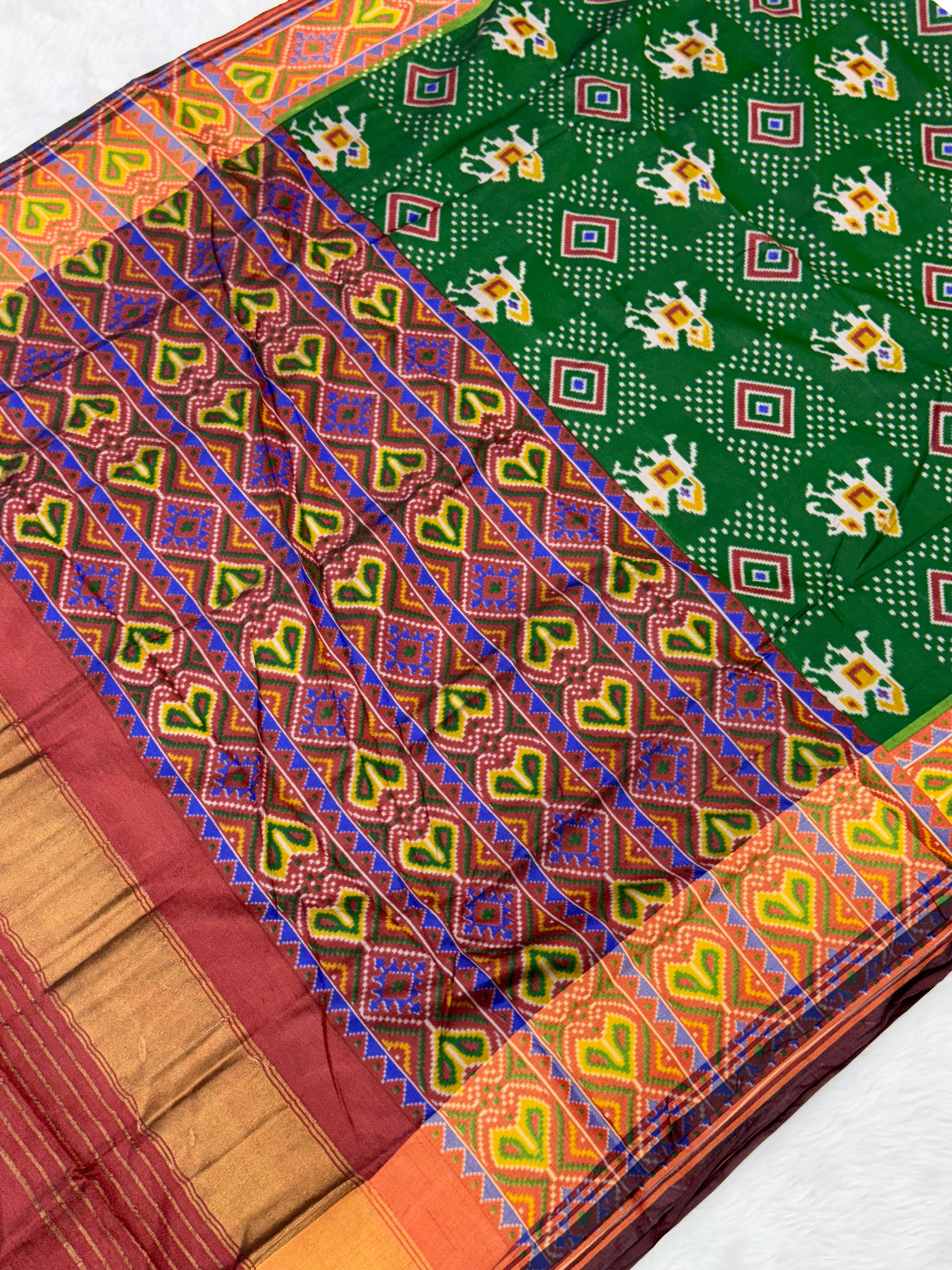 Green hathi design pure look patola saree