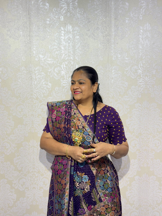 Pure jorjet purple bandhani