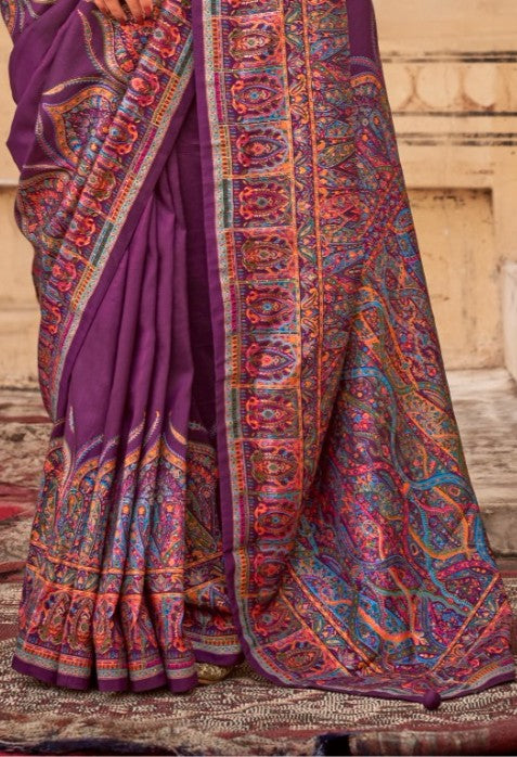 pashmina saree bottle purple colour