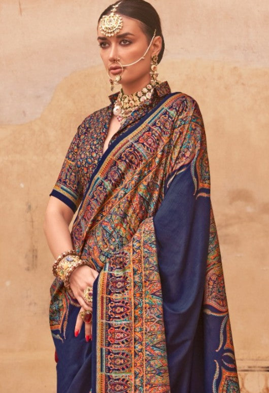 pashmina saree bottle blue colour