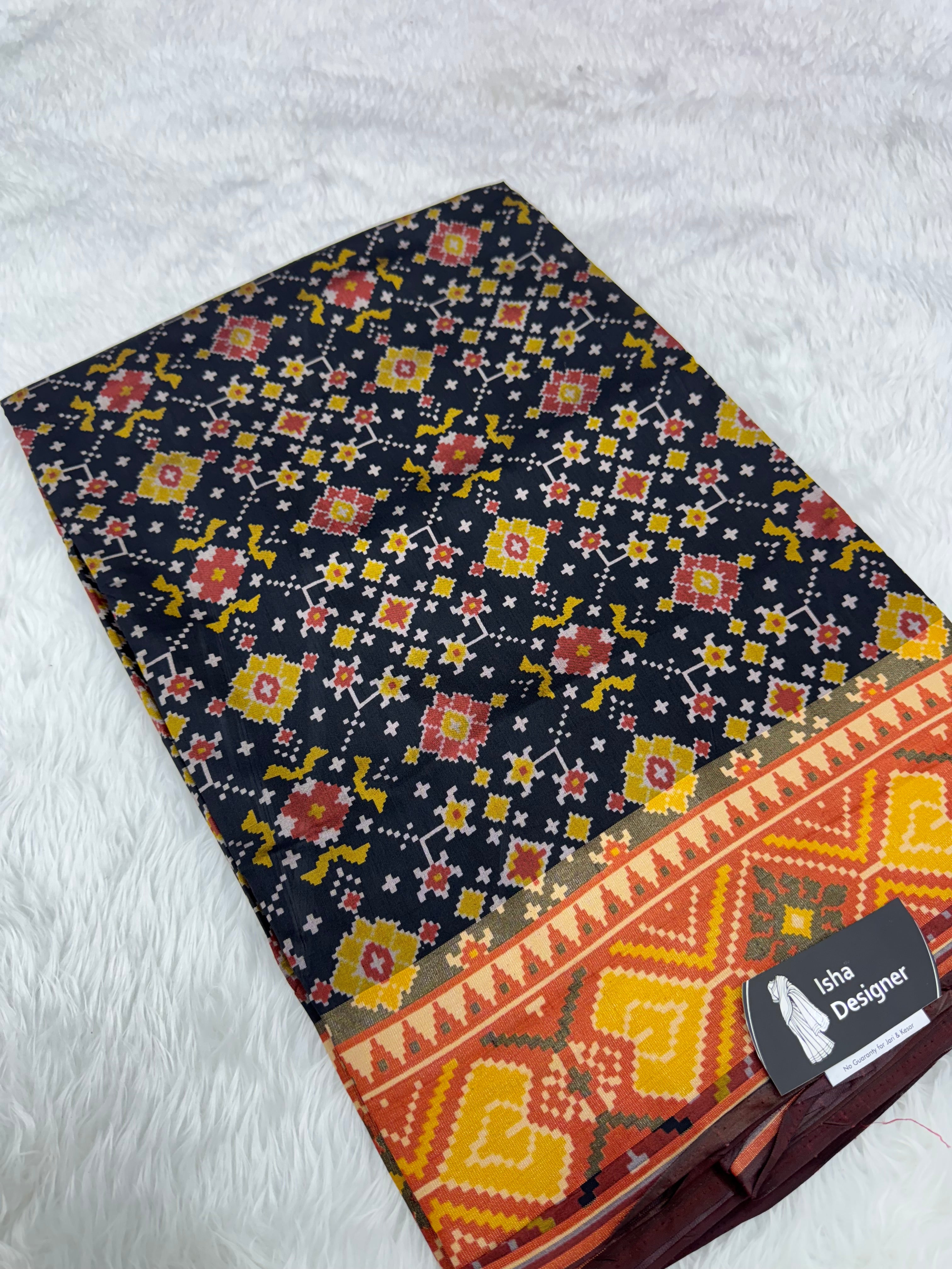 Black ajrakh design pure look patola saree
