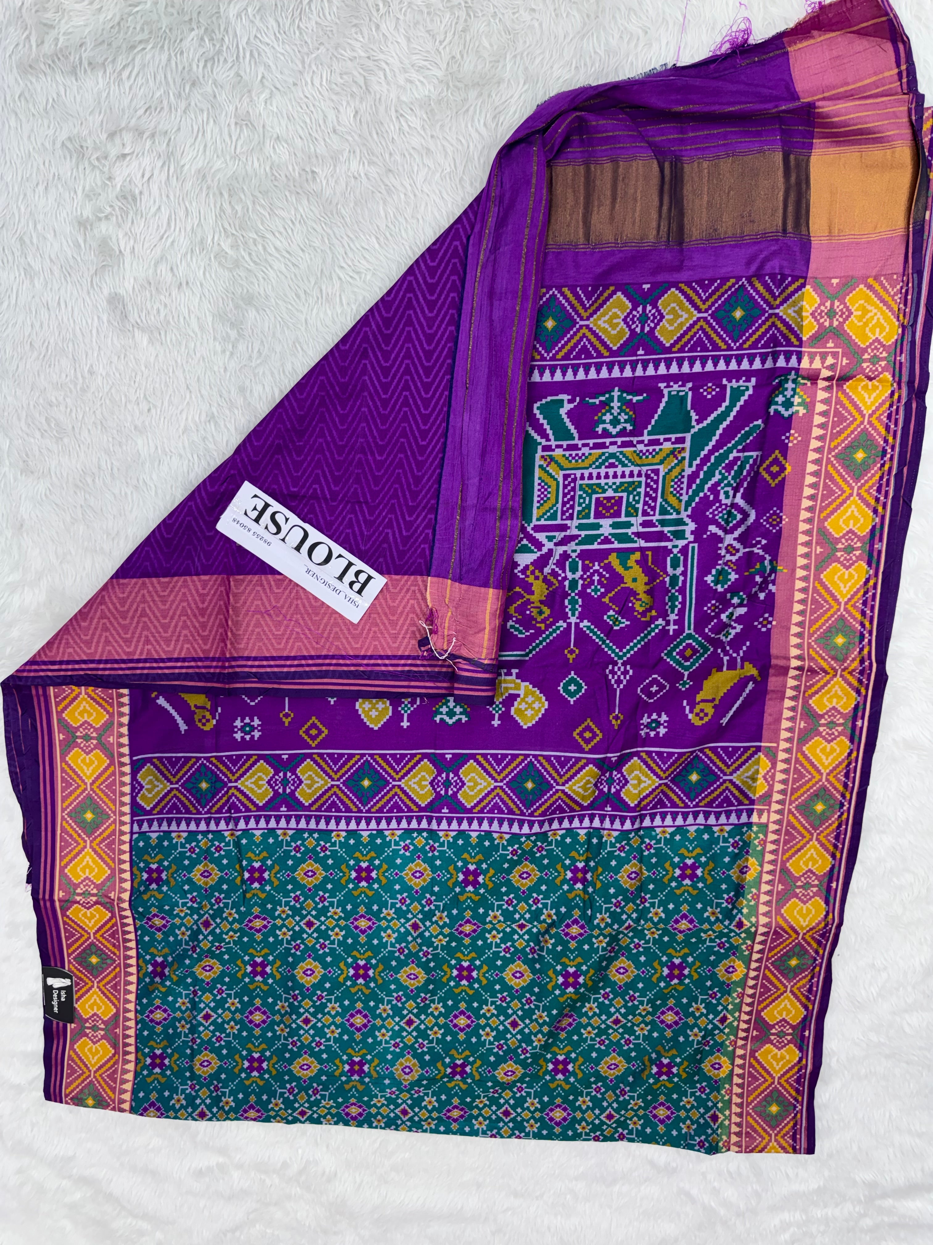 Bottle green ajrakh design pure look patola saree