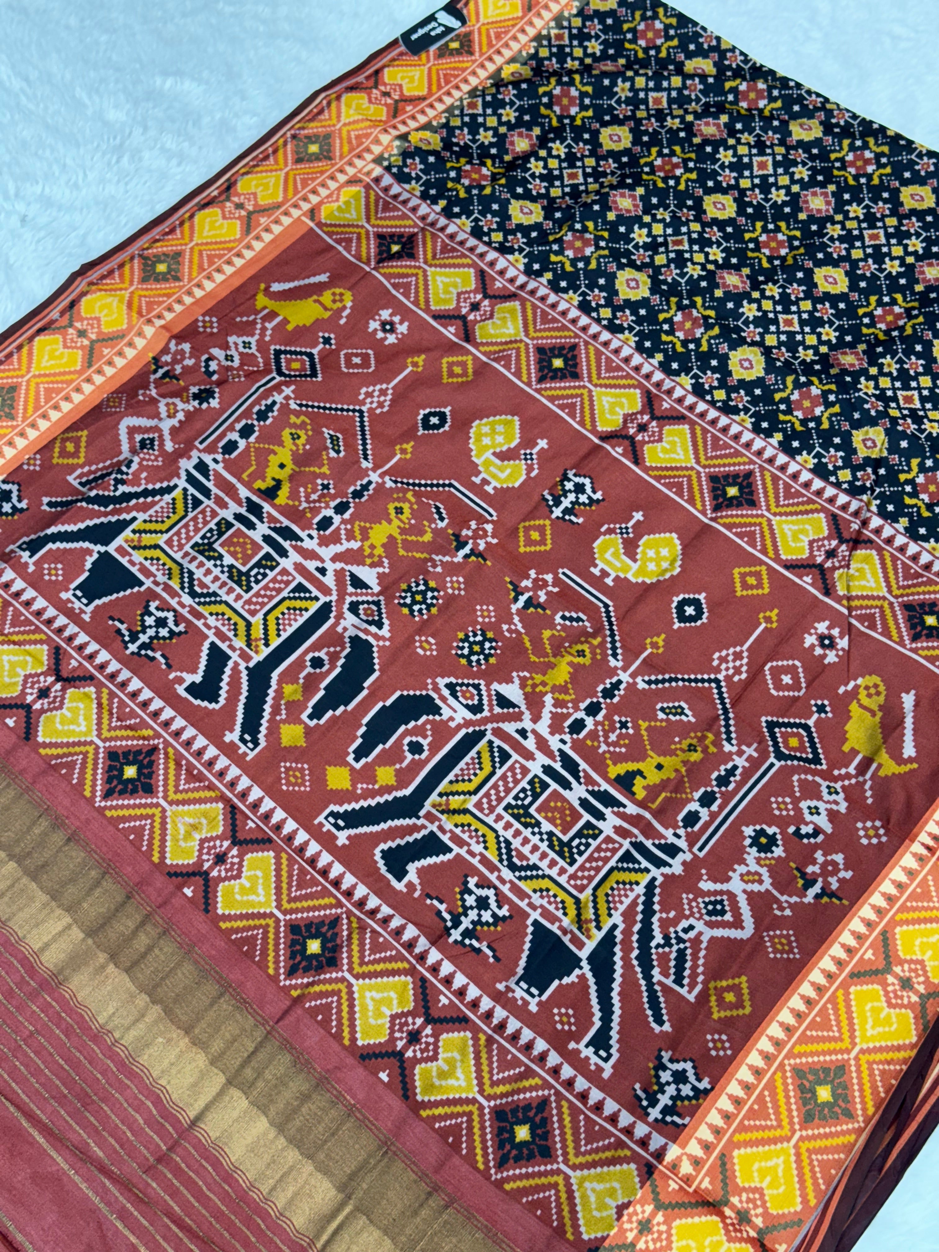 Black ajrakh design pure look patola saree
