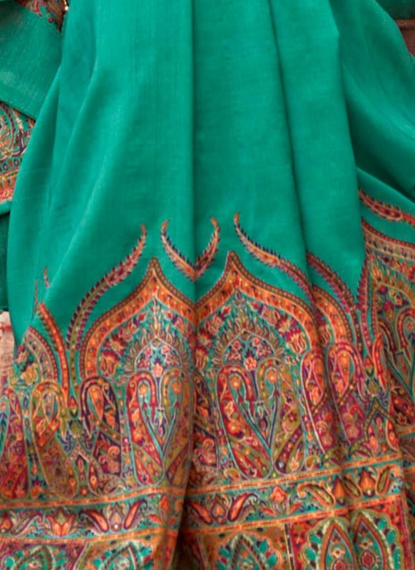 pashmina saree bottle green colour