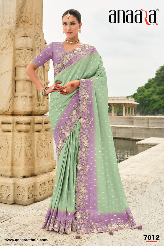 PURE SILK DOUBLE COLOUR HEAVY WORK SAREE