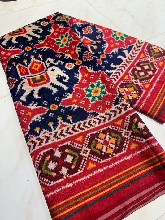 TRADITIONAL ELEPHENT MOTIFS WITH CHHABDI DESIGN SEMI DOUBLE IKAT PATOLA SAREE
