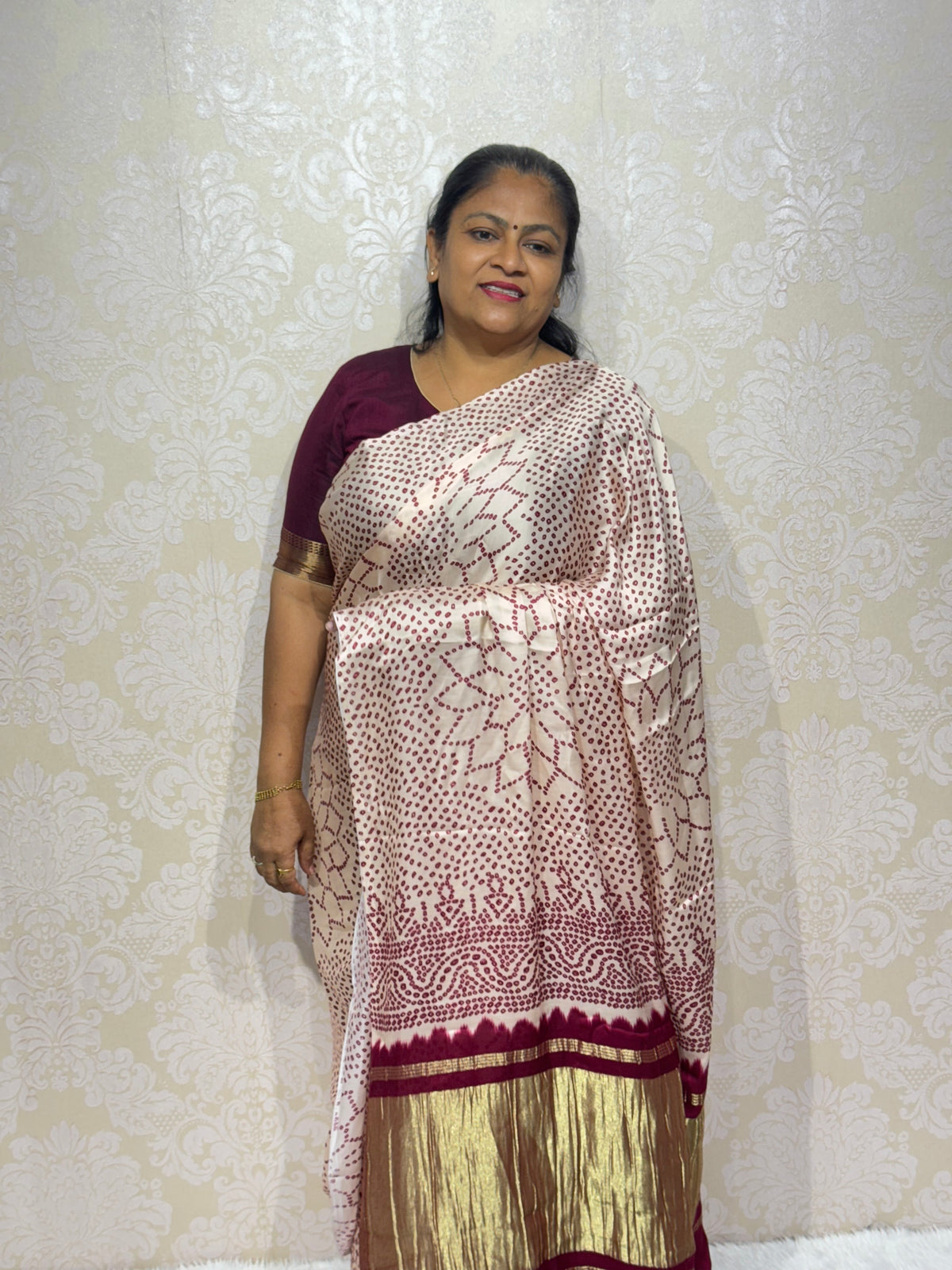 Pure gaji marun silk bandhani
